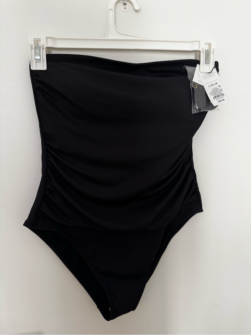 Black Strapless Ruched Ribbed One-Piece Swimsuit